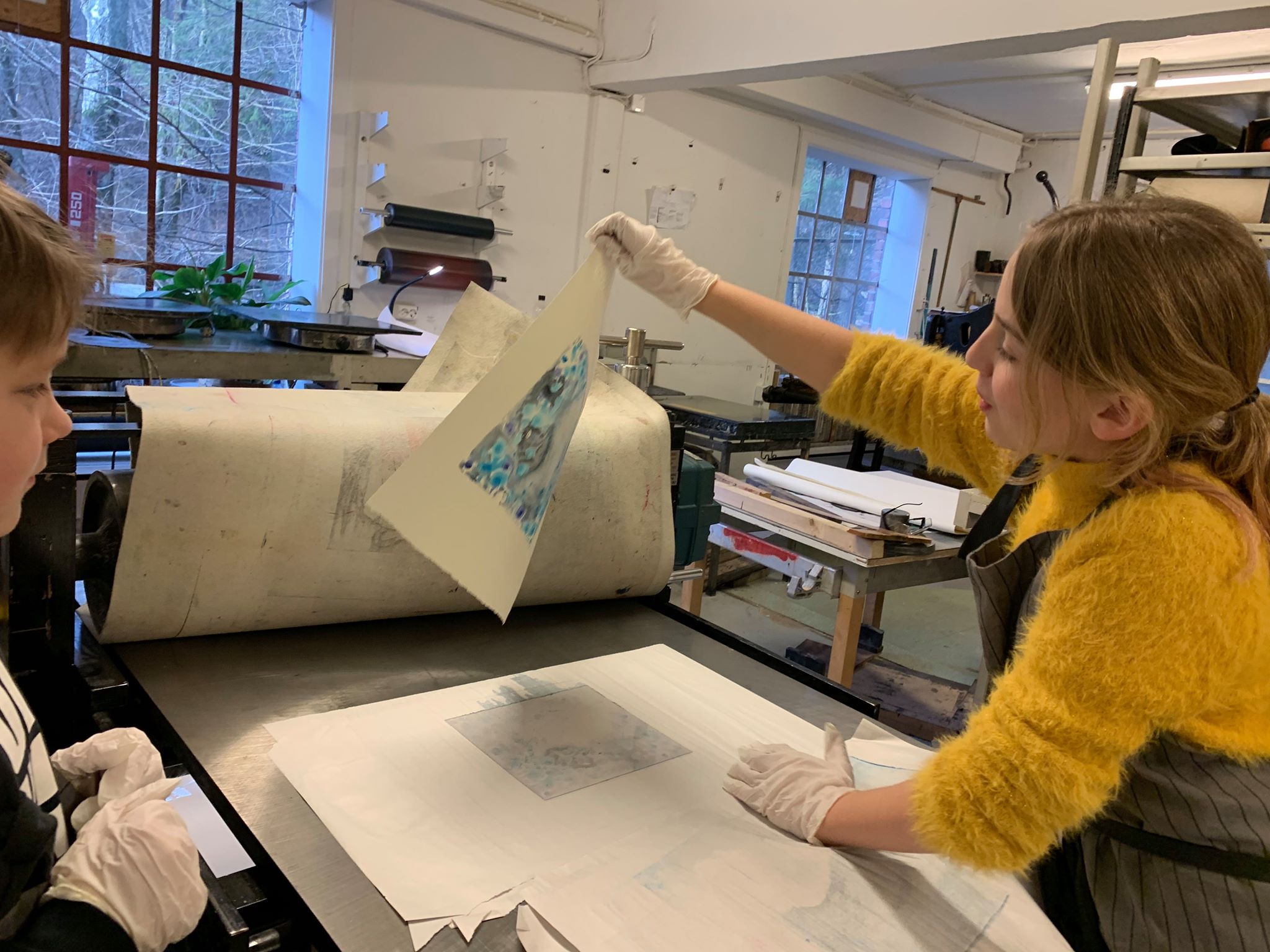 Norske Grafikeres Verksted – vårt første trykk (foto: Hanne)